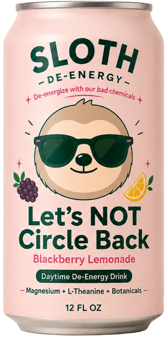 Sloth De-Energy Let's NOT Circle Back Blackberry Lemonade can