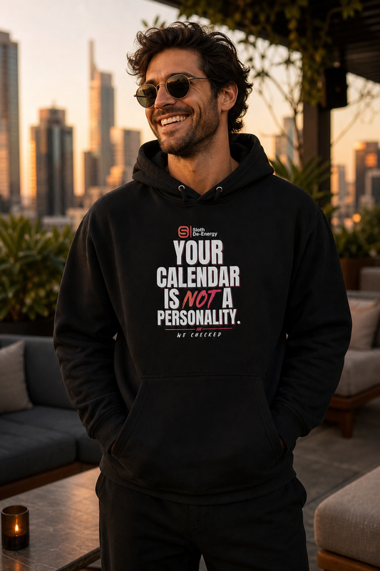 Model wearing the black Your Calendar Is Not a Personality premium hoodie