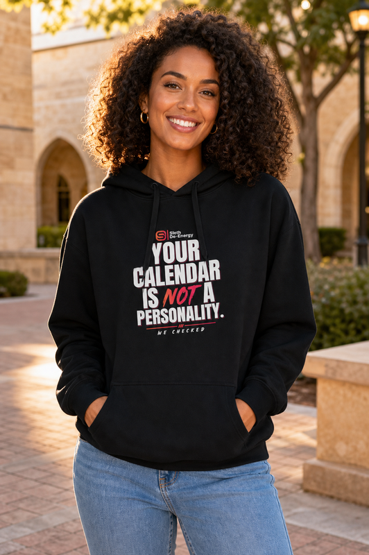 Model wearing the black Your Calendar Is Not a Personality Women’s Organic Hoodie