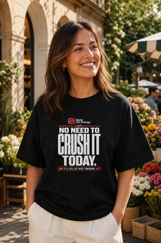 Model wearing the black No Need to Crush It Today Women’s Heavyweight Boxy Tee